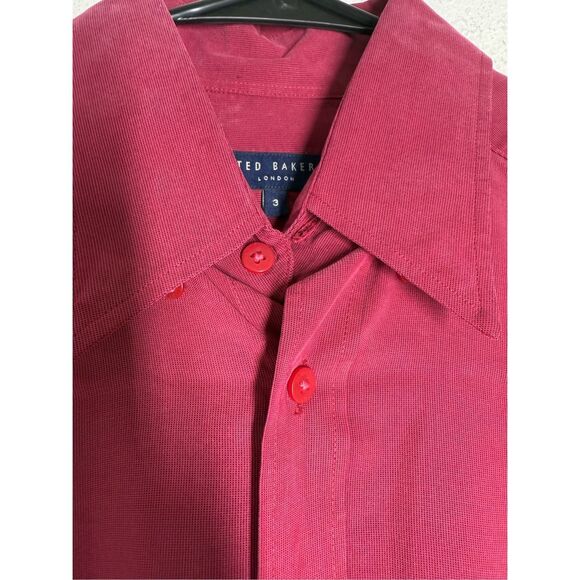 Ted Baker London Soft Polyamide Blend Burgundy Button Up Shirt Mens Size 3 - Picture 4 of 11